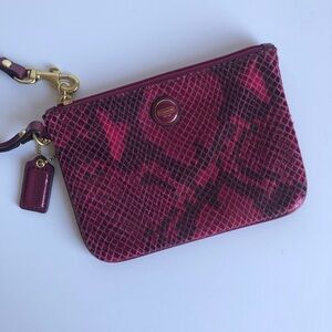 Y2K Leather Coach Raspberry Pink Python Print Wristlet Gold Hardware F50162